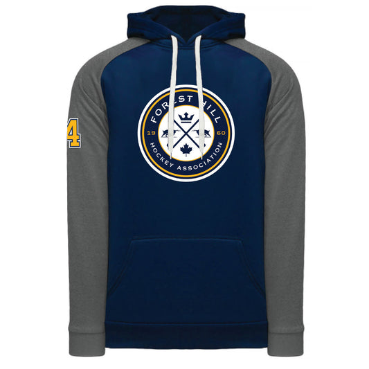 Navy Polyfleece Colour Block Hoody Player Number - Front View