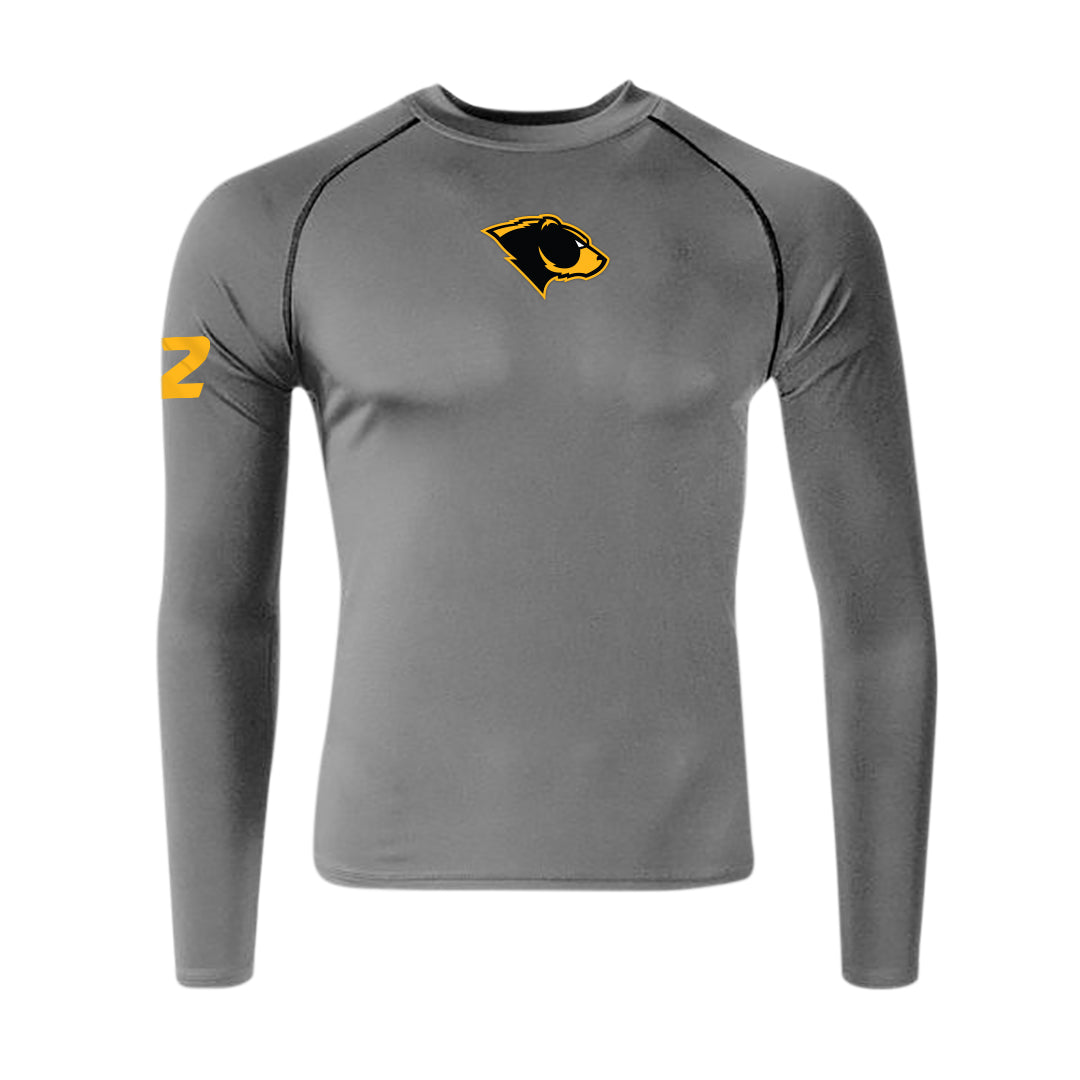 Graphite Oakland Bears Adult Long Sleeve Baselayer Top with Personalized Number - Front View