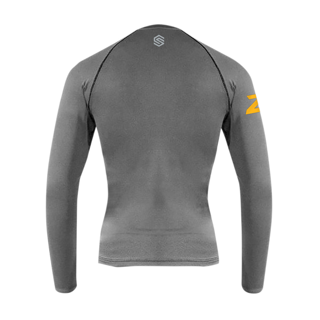 Graphite Oakland Bears Adult Long Sleeve Baselayer Top with Personalized Number - Back View