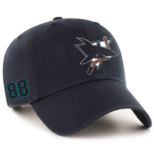 Black JR Sharks AAA 47 Brand CleanUp Unstructured Adjustable Cap- FRONT VIEW