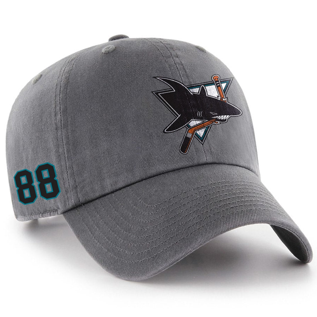 Charcoal JR Sharks AAA 47 Brand CleanUp Unstructured Adjustable Cap- FRONT VIEW