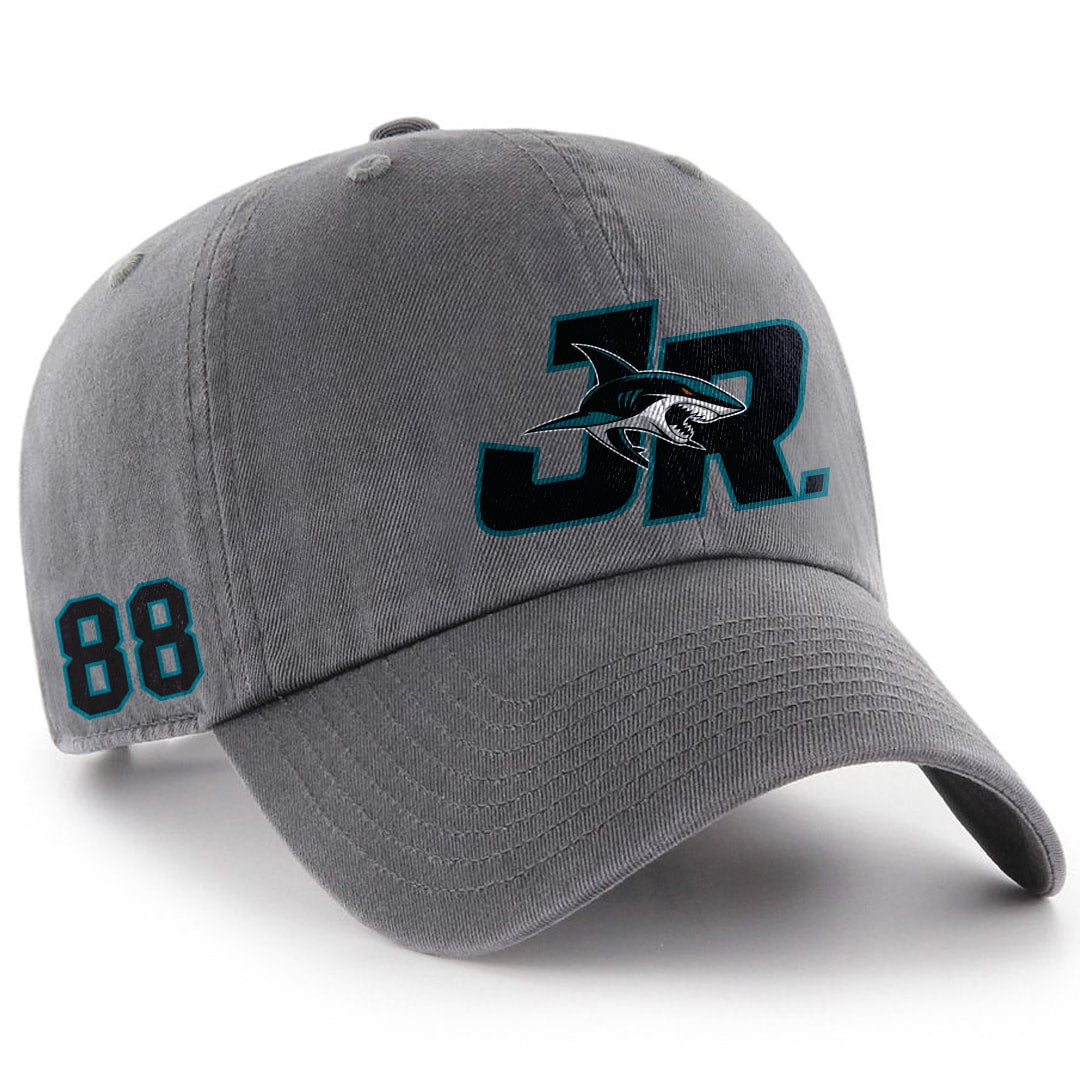 Charcoal JR Sharks 47 Brand CleanUp Unstructured Adjustable Cap - Front View