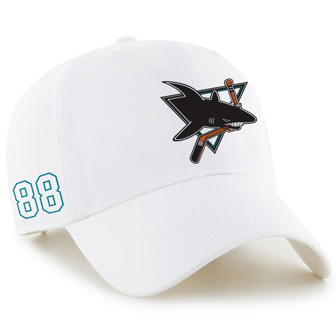White JR Sharks AAA 47 Brand CleanUp Unstructured Adjustable Cap- FRONT VIEW