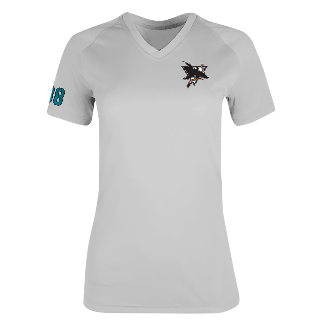 Light Grey JR Sharks AAA Women's Short Sleeve Basic Training Tee Logo Team - Front View