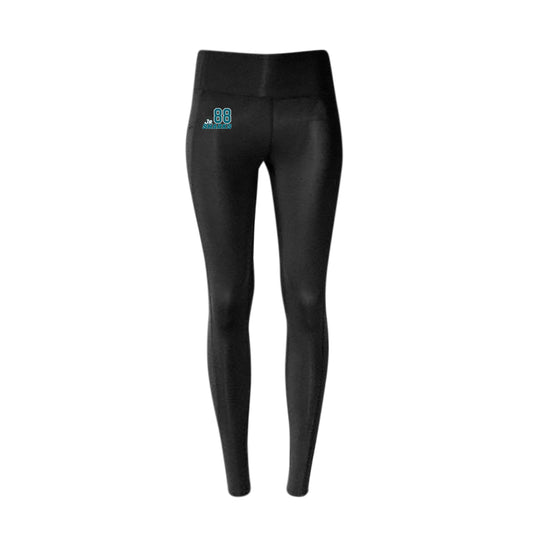 Black JR Sharks AAA Women's Premium Yoga Pant Number Player - Front View