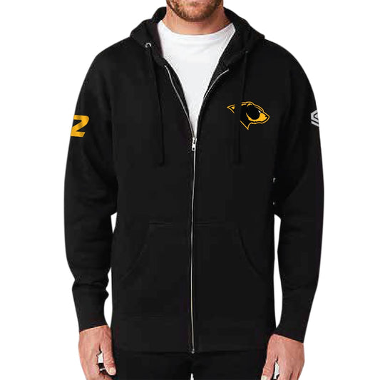 Black Oakland Bears Adult Full Zip Hoodie with Personalized Number - Front View