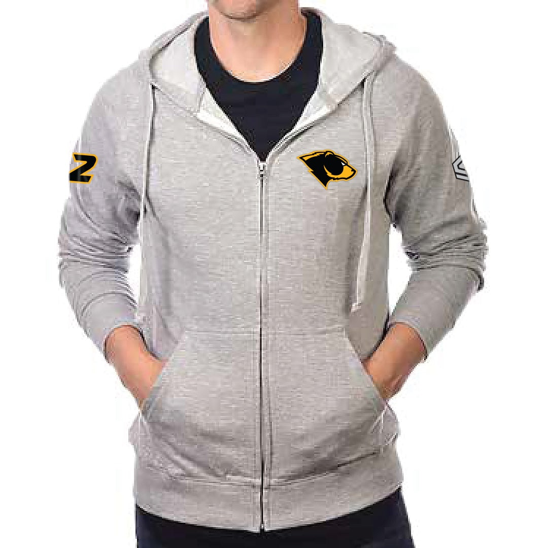 Carbon Grey Oakland Bears Adult Full Zip Hoodie with Personalized Number - Front View