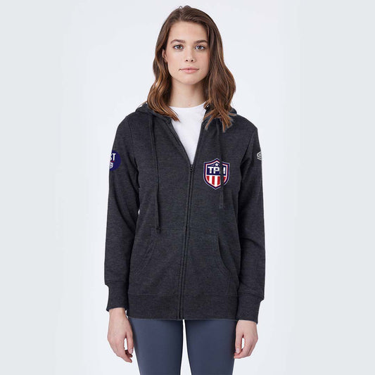 TPH Women's French Terry Full Zip Hoodie Marled Ash - Front View