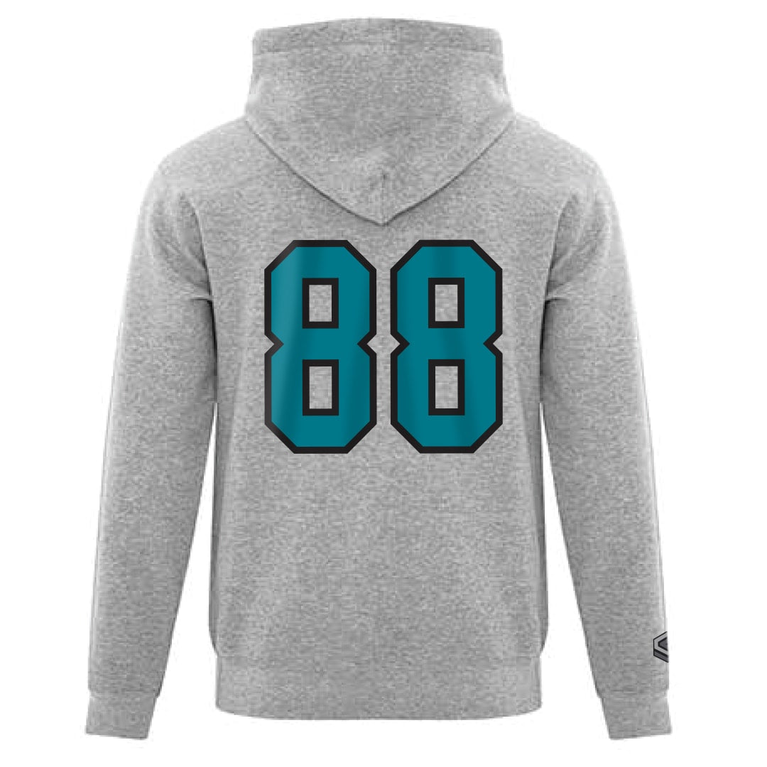 Athletic Heather JR Sharks Adult Heavyweight Pullover Hoodie - Back View