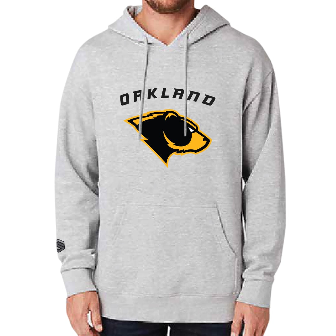 Athletic Heather Oakland Bears Adult Heavyweight Pullover Hoodie with Personalized Number - Front View
