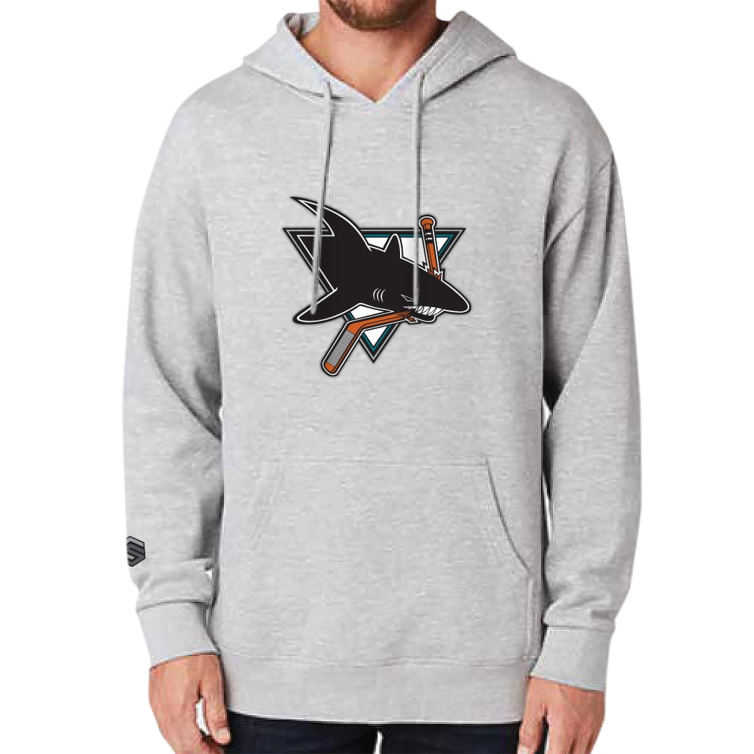 Athletic Heather JR Sharks AAA Adult Heavyweight Pullover Hoodie - FRONT VIEW