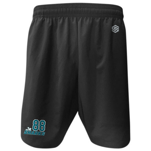 Black JR Sharks AAA Men's Premium Woven Training Short - FRONT VIEW NUMBER