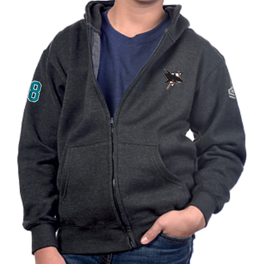 Charcoal Heather JR Sharks AAA Youth Full Zip Hoodie - Front View