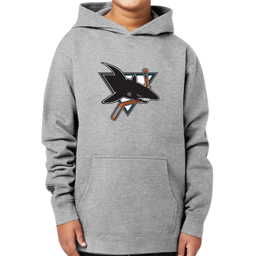 Athletic Heather JR Sharks AAA Youth Premium Pullover Hoodie - FRONT VIEW