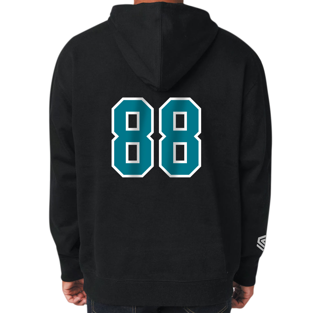 Black JR Sharks AAA Youth Premium Pullover Hoodie - BACK VIEW