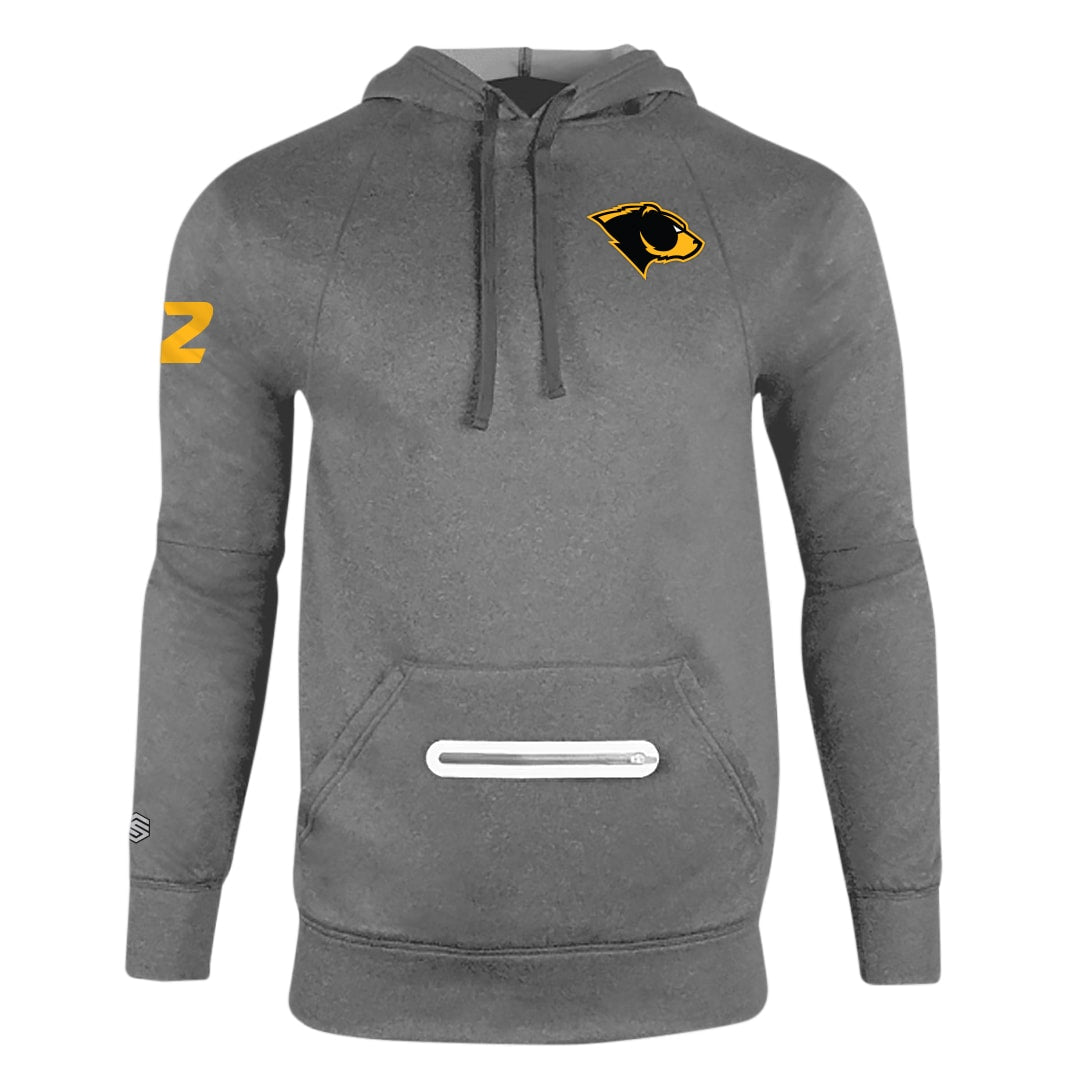 Carbon Grey Oakland Bears Men's Gear Pocket Tech Fleece Hoodie with Personalized Number - Front View