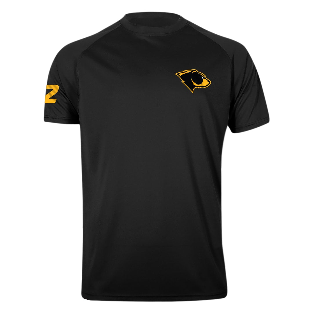 Black Oakland Bears Youth Short Sleeve Basic Training Tee with Personalized Number - Front View