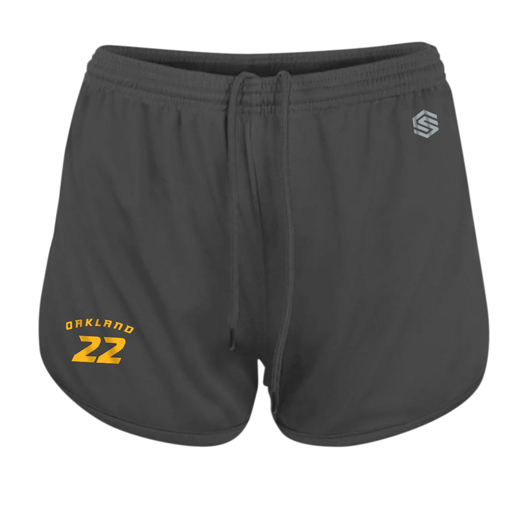 Graphite Oakland Bears Girl's Basic Training Short with Personalized Number - Front View