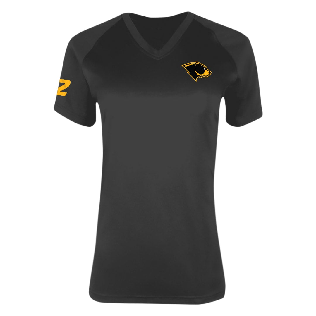 Black Oakland Bears Women's Short Sleeve Basic Training Tee with Personalized Number - Front View