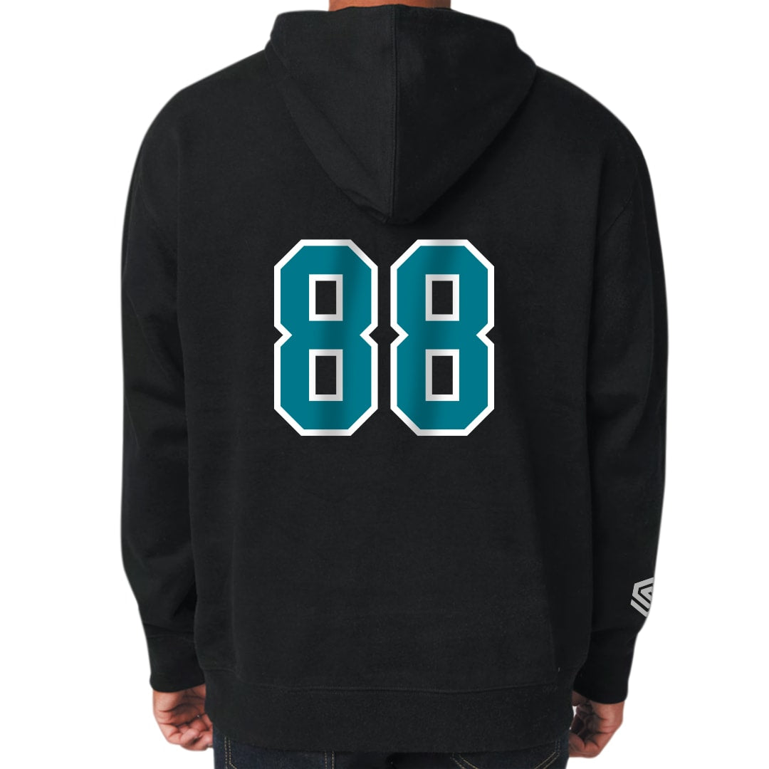 Black JR Sharks Youth Premium Pullover Hoodie - Back View