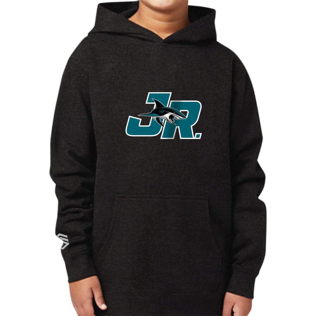 Black JR Sharks Youth Premium Pullover Hoodie - Front View