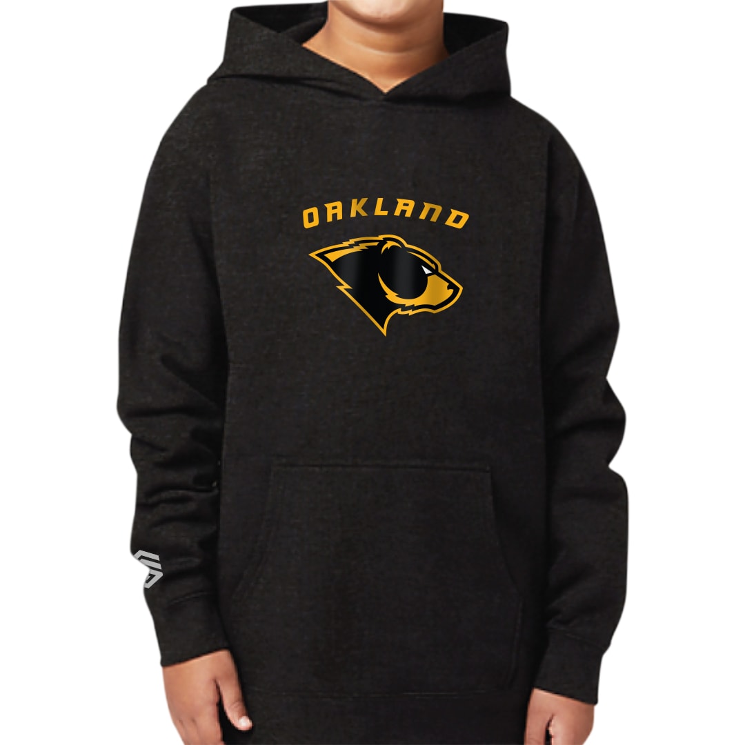 Black Oakland Bears Youth Premium Pullover Hoodie - Front View